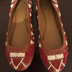 Tory Burch 8.5 Eddie beaded ballet flats moccasin